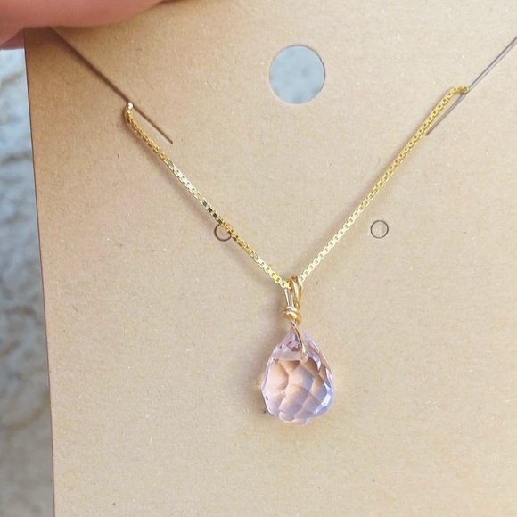 Healing Pink Rose Quartz Teardrop Necklace - Picture 7 of 15